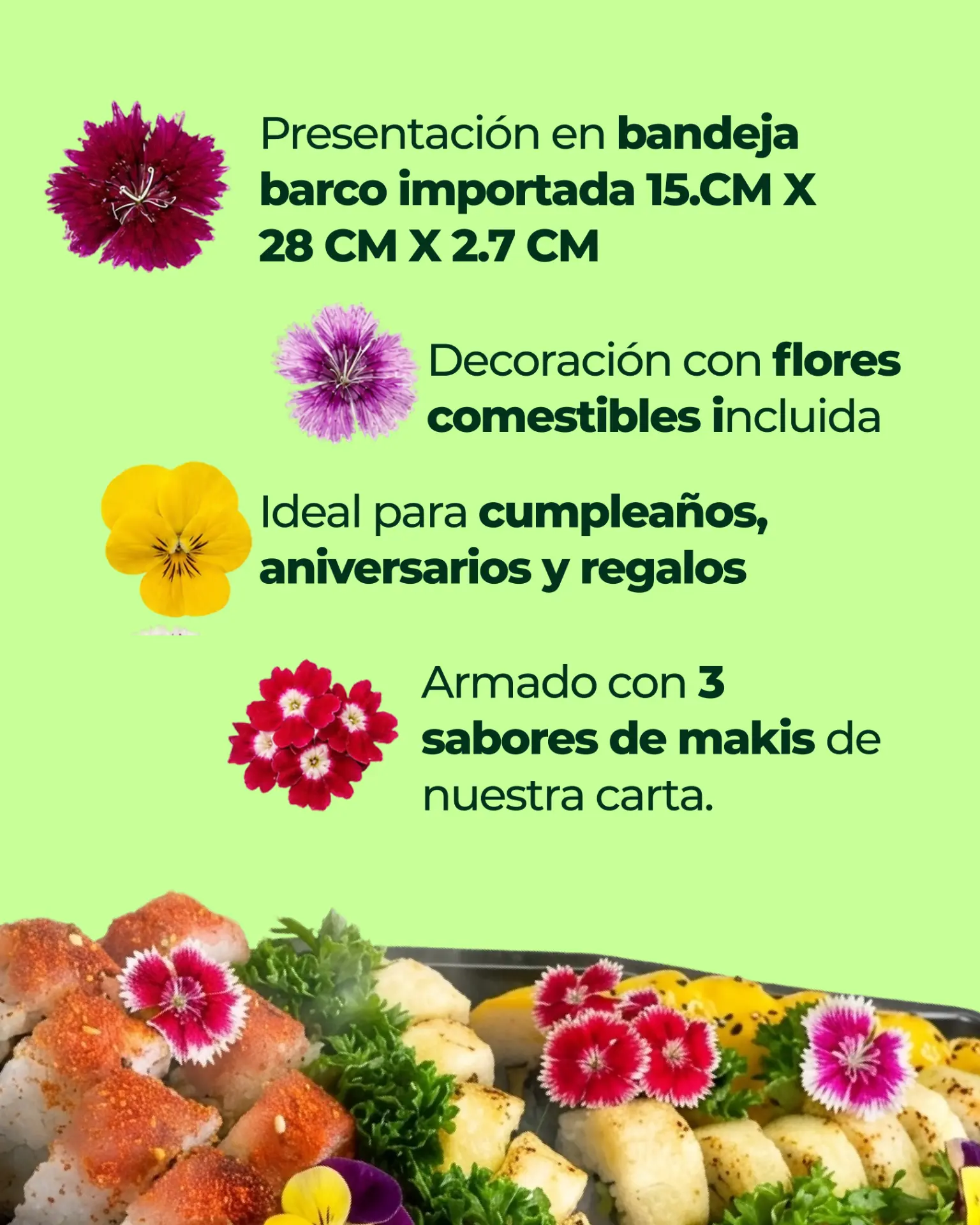 Detalles del Yate: bandeja importada y flores comestibles
